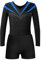 Jugaoge Mädchen Turnanzug Strasssteine Gymnastikanzug Langarm Trikotanzug mit Bein Sport Yoga Fitness Training Shorts Kurze Hose Tanz Kleidung Set Blau 134-140