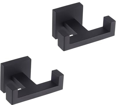 GERZWY Matte Black Bathroom Double Towel Hook Stainless Steel Coat/Robe Clothes Hook for Bath Kitchen Modern Hotel Style Wall Mounted 2 Pack