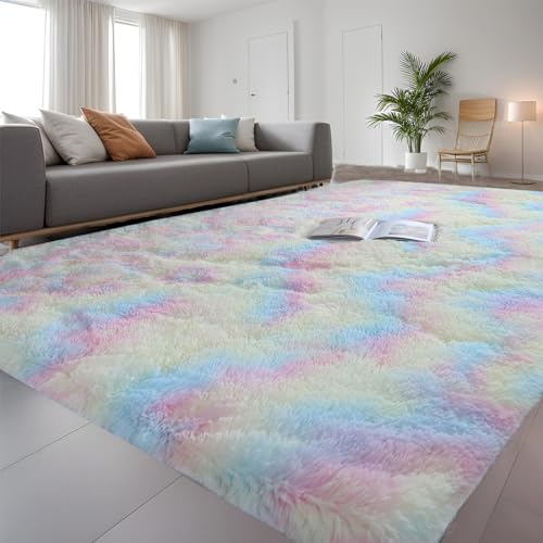 QUINZI Weiche Teppich Hochflorteppiche Moderne Flauschige Teppich Schlafzimmer Wohnzimmer Kinderzimmer Zottelteppiche rutschfeste teppiche (Schillernd, 80x160cm)