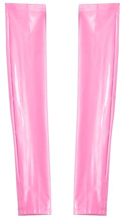 Kaerm Women's Wet Look Leather Fingerless Long Gloves Wet Look Oversleeve Clubwear Accessory Pink One Size