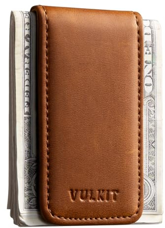 VULKIT Schlanke Magnetische Geldklammer aus Leder für Kreditkarten und Visitenkarten, Geldscheinhalter, Starker Magnet hält 15 x Gefaltete Banknoten