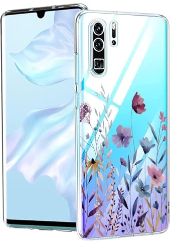 Kaywzo Hülle für Huawei P30 Pro,Transparent TPU Handyhülle mit Gemälde Blume Muster,Ultradünn Stoßfester Schutzhülle,Schön Silikon Cover Case-4
