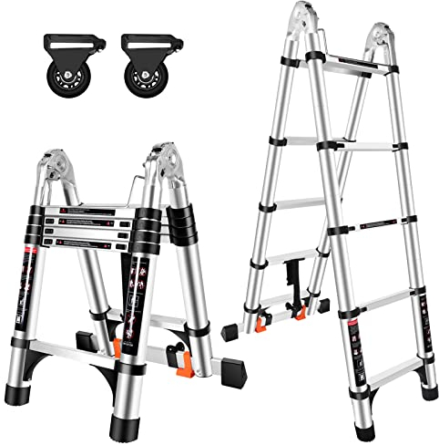 EGTink 3,2M (1.6+1.6) Teleskopleiter Klappleiter Aluminium, Tragbar Mehrzweckleiter Ausziehleiter, Teleskop Alu Ausziehleiter Bis 150 kg Belastbarkeit