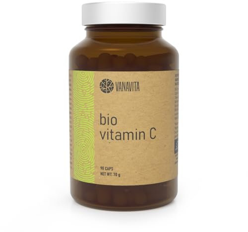 VanaVita Vitamin C Kapseln – Veganes Nahrungsergänzungsmittel aus organischem Camu Camu & organischer Acerola, unterstützt Nerven- & Immunsystem, reduziert Müdigkeit, fördert Kollagenbildung, 90 kaps