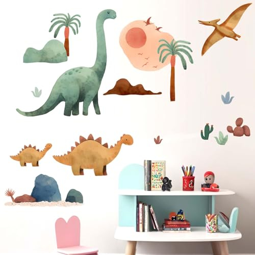 Amimagen Wandtattoos Dinosaurier Wandaufkleber - Palme Aquarell Dino Wandsticker - Kinderzimmer Kinder Baby Jungs Zimmer Tagespflege Spielzimmer Klassenzimmer Wand Dekor