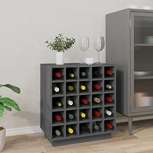 MYVVKIA Freistehendes Weinregal, Sideboard, Servier- und Barschrank mit Glashaltern, Weinschrank, Grau, 55,5 x 34 x 61 cm, Massivholz, Kiefer