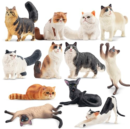 EYSCOTA Cat Figurines Playset, 12PCS Cute Miniature Cat Figurine Toys, Cake Toppers for Toddlers