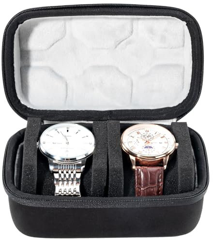 ProCase Uhrengehäuse Reise Uhrenbox, 2 Slot Tragbare Uhrenbox Uhrenrolle Reisetasche Watch Travel Case mit Clip und weicher stoßabsorbierender Polsterung - Schwarzgrau