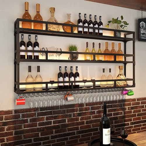 SARKEY Weinregal Zur Wandmontage, Wand Flaschenregal Mit Weinglasregal, Eisen Weinregal Für Die Bar, Hängend Weinregale, Multifunktionales Storage Rack, Für Küche Esszimmer Dekor(120x25x70cm)