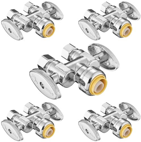 HeSun PF-VALVE039-5 gerades Absperrventil, 1,27 cm Push x 3/8 Zoll Dual-OD-Kompression, gerader Anschlag, 1/4-Drehung, Wasserabsperrventil für Badezimmer mit Trennclip-Werkzeug, 5 Stück