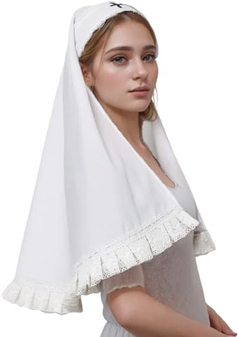 BLESSUME KirchenNonne Hut Nonne Schleier Stirnband für dämonische Nonne Kostüm (Weiß 1)