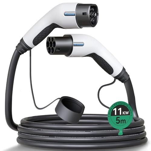 Miracle EV Connctor EV Cable de Carga Tipo 2 Cable de Vehículo Eléctrico EV 16A 11KW Cable de 5m IP66 Impermeable con Bolsa de Transporte para IEC62196 Híbrido de Carga de Coches Eléctricos(Blanco)