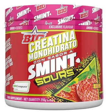 BIG - Creatina Creapure ® - Creatina Monohidratada Creapure, Rendimiento Físico y Recuperación - Materia Prima Premium - Monohidrato de Creatina Rápida Absorción, Vegana(210g, Smint Sours Strawberry)