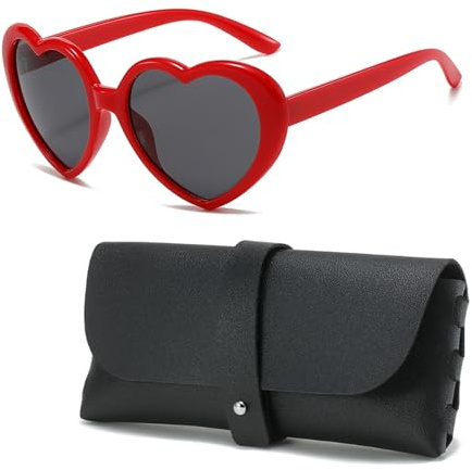 Batheidon Herz Sonnenbrille Herzbrille, Modische Rote Herzförmige Brillen für Damen und Herren mit UV400 Schutz - Ideal für Festivals, Valentinstag und Outdoor-Aktivitäten