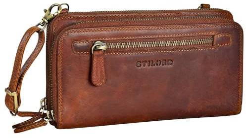 STILORD 'Fara' Handytasche mit Geldbörse zum Umhängen Damen Leder Umhängetasche Klein Echtleder Tasche und Geldbörse Retro Portemonnaie Frauen, Farbe:kara - cognac