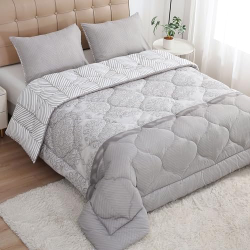 HOMEYA - Edredón Estampado con Relleno de Fibra, Edredón Cama Matrimonio, 250 x 240cm, Tejido Suave y 100% Poliéster