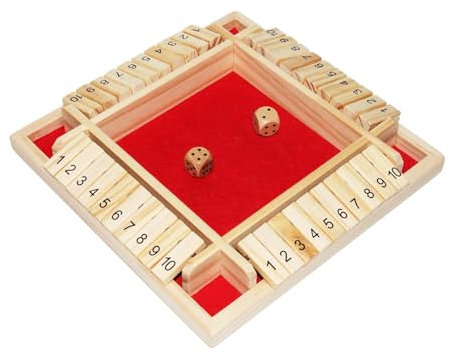Qcdou Shut The Box, Brettspiel aus Holz mit 2 Würfel, Würfelspiel für 1–4 Spieler, ab 3 4 5 6 + Jahre Mathematik Lernspielzeug, Traditional Pub Board Würfelspiel, zum Kinder/Erwachsene(Rot)