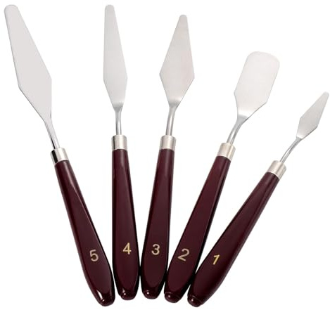 Mynoozi 5PCS Painting Knife Set, Stainless Steel Plastic Rod Squeegee, Art Squeegee, Palette Knife Set for Acrylic, Oil and Watercolor Painting