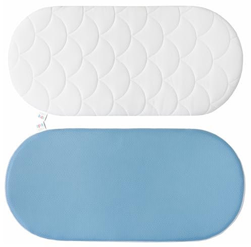 Baby-Matratze Kinderwagen, Wiege, Stubenwagen - Anti-Erstickung Weich Baby Kinderbettmatratze - geprüft nach Oeko-Tex Standard 100 - Bezug 100% Baumwolle abnehmbar & waschbar - 72x33x3 cm oval, Blau