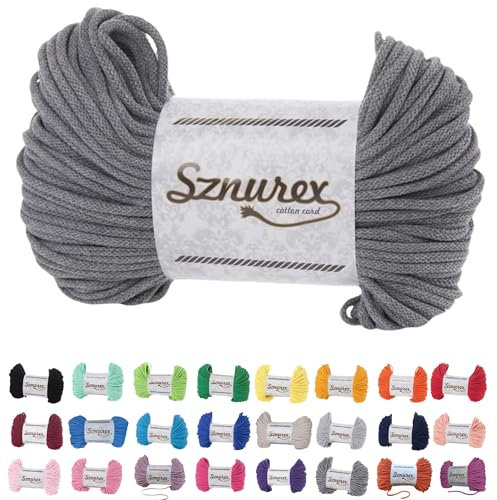 Makramee Garn 5mm x 100m Baumwollschnur Perfekt für DIY, Garn für Makramee-Schnur über 50 Farben Oeko-TEX Zertifiziert - Baumwollkordel (Grau, 5mm/100 Meter)