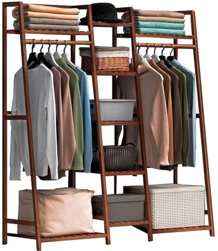 Nizer Armoire ouverte en bambou avec étagères et penderie Porte-manteau pour chambre à coucher Rangement et nization à suspendre vêtements, serviettes, chaussures et boîtes