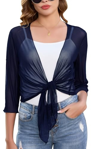 Sopesil Coprispalle Donna Elegante Estivo Bolero Donna Maniche 3/4 Cardigan Corto Casual Trasparente Leggero per Matrimonio Cerimonia Festiva
