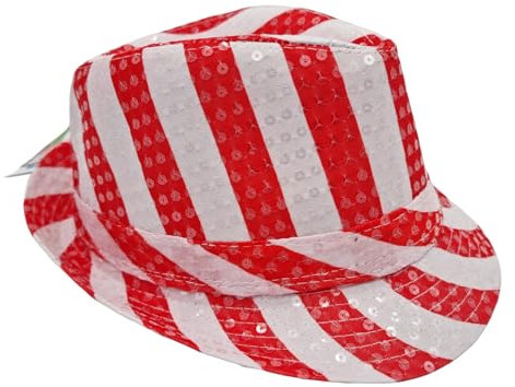 TOPCENT Pailletten-Hut, rot-weiß gestreift, Karneval, Fasching, Einheitsgröße