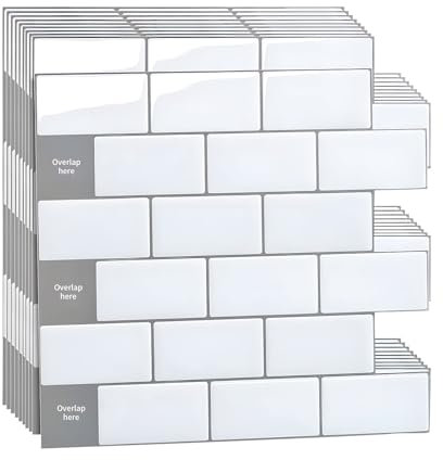 LeapBeast Autocollant Carrelage Adhesif,Credence Adhesive,Plus épais Faux Carrelage Adhesif Mural,30.5 cm × 30.5 cm 10 Pièces Papier Adhesif en Vinyle 3d Brique,pour Cuisine Salle de Bain (Blanc)