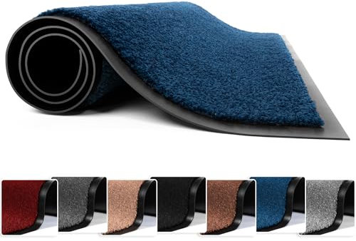 FB FunkyBuys Washable Door Mats - Heavy Duty, Non-Slippery & Stylish Floor Mat - Door mat indoor Large Rubber Indoor & Outdoor Doormats for Perfect Dust Grabbing (Blue -Solid, 80 x 120 CM)