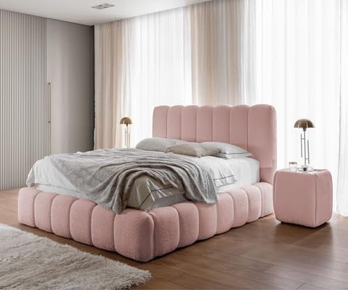 FURNISTAR Polsterbett Chloe mit Bettkasten, Bett 140x200, Doppelbett mit Stauraum und Lattenrost, Boxspringbett-Optik, ohne Matratze, Schlafzimmer - Puderrosa