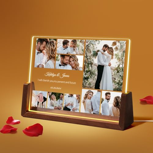 NIBESSER Personalisiertes Geschenk für Paare, Geburtstag, personalisiert, Acrylplatte, personalisierbar mit Nachtlicht, personalisierbar mit Foto, Geschenk für Damen