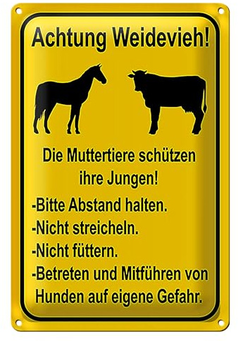 Achtung Weidevieh | Warnschild für Weiden | Robustes Blechschild | 30 cm x 40 cm