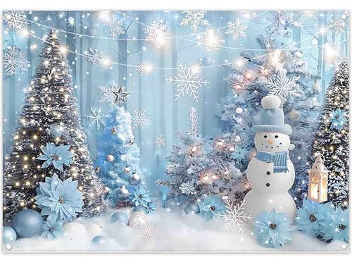 Luminora 2,1x1,5m Blauer Winter-Weihnachtswunderland-Hintergrund | Schneemann-Puppe, Schneeflocke, Weihnachtsbaum, Wald-Hintergrund, Geburtstags-Babyparty-Dekoration, Party-Foto-Banner