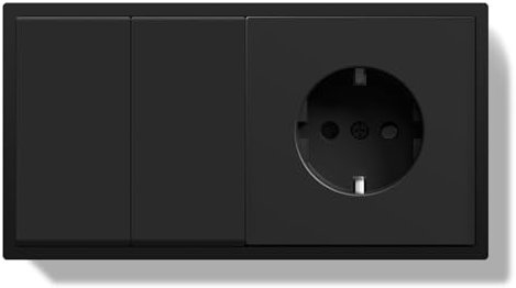 BSEEDLIFE Prise avec Interrupteur Murale Encastrée,Schuko Prise avec Cadre PC,Bouton-Poussoir avec Serre-Câbles et Griffes,Installation Facile,2 Gang 1 Voie 150 * 80mm,Noir