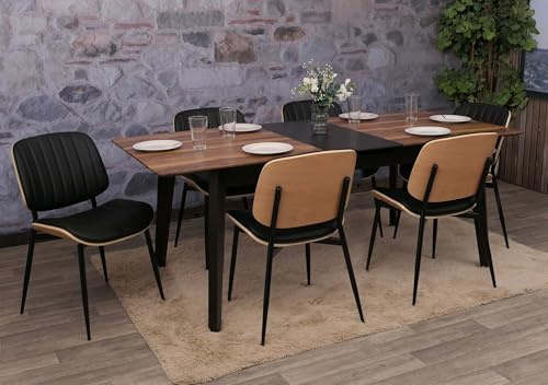 Mendler 6er-Set Esszimmerstuhl HWC-O44, Küchenstuhl Stuhl, Bugholz Kunstleder Öko-Tex FSC® - Natur, schwarz