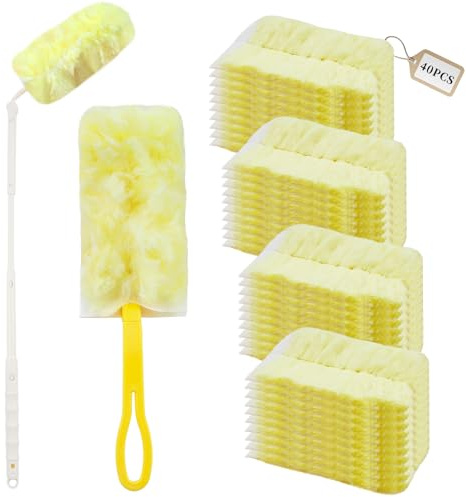 AIVORO Swiffer Lot de 42 plumeaux à poussière Swiffer avec 2 poignées, plumeau pour lingettes Swiffer Duster, Swiffer pour poils d'animaux, poussière