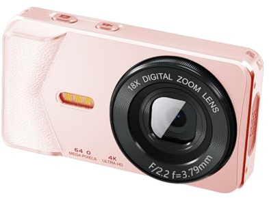 Jectse Digitale Videokamera, 4K 64MP Selfie -Videokamera mit 18 -facher Zoom für Anfänger, Geeignet für Reisen und Tägliche Verwendung (PINK)