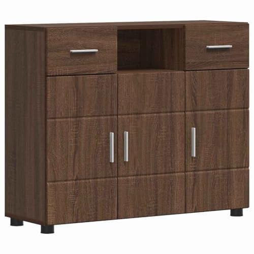 vidaXL Sideboard mit 2 Schubladen und 3 Türen, braun, aus Eichenholzwerkstoff, 88,5 x 30,5 x 73 cm, nur für drinnen. Bietet viel Stauraum für Dein Wohnzimmer.