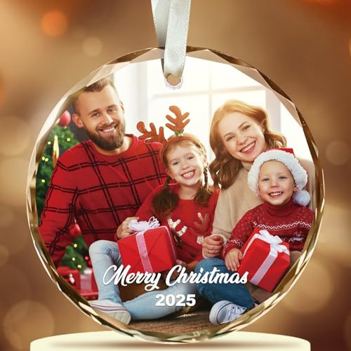 Personalised Christmas Bauble with Photo | Custom Crystal Photo Ornaments for Xmas Gifts, Christmas Tree Decoration for Kids, Mom, Dad, Family