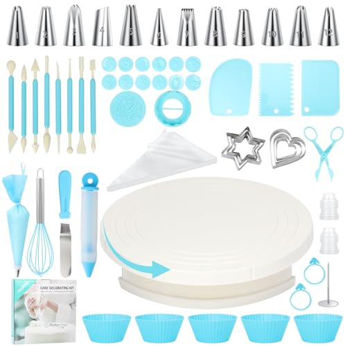 Cozary Kit Patisserie 110 Pièces, Plateau Tournant Patisserie, Douille Patisserie et Poche Douille Patisserie, Emporte-pièce, Moules à Muffins en Silicone, Idéal pour Tous Les Amateurs de Pâtisserie