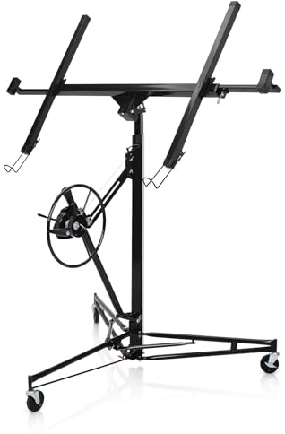 Drywall Plasterboard Lifter with Wheels, 16FT Portable Drywall Hoist Jack Tool, 68KG Lifting Capacity Heavy Duty Drywall Lifter, Black