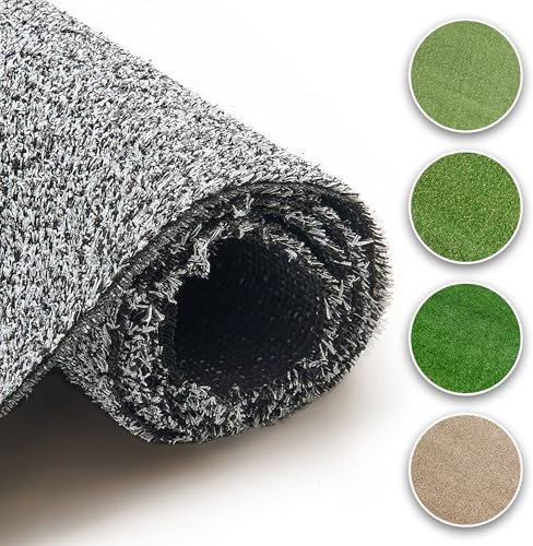 TAPISO Canyoo Gazon Synthétique Extérieur 7mm au Mètre Tapis Gazon Pelouse Artificielle Terrasse Balcon Jardin Gris Résistant aux Intempéries Épaisseur 133 x 900 cm