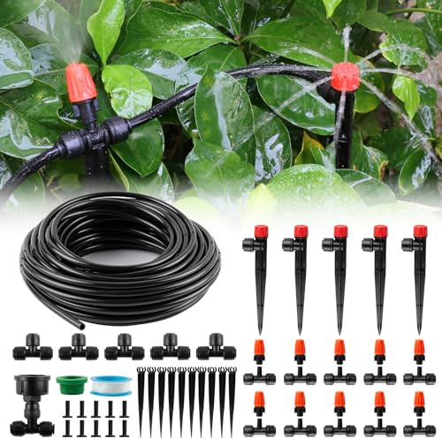 Sistema di irrigazione da giardino, 20 m, irrigazione automatica a goccia con ugelli regolabili, sistema di micro drip fai da te, risparmio idrico, per balconi, aiuole rialzate, serre, terrazze e