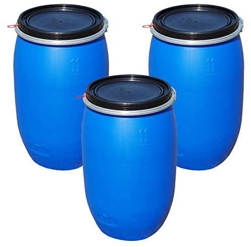 Lot de 3 Fûts alimentaire 120 L, ouverture totale, baril polyéthylène bleu (3x22120)