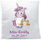 personalisiertes Kissen Sternzeichen mit Namen und Wunschtext ★ Einhorn pink ★ 40x40 cm inkl. Füllung (Waage, Vorderseite weiß/RS hellblau)