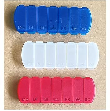 MAXBOX - Pillendosen Set für 7 Tage, Pillenbox mit getrennten Fächern (3 Stück, blau rot grün)