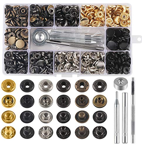 132 Cierres a Presión de Botones de Metal con Herramientas de Fijación, para Ropa, Cuero, Manualidades, Pulseras, Pantalones Vaqueros, Chaquetas, Bolsas y Cinturón