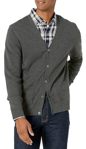 Amazon Essentials Men's Cotton Cardigan Sweater, Charcoal Heather, M