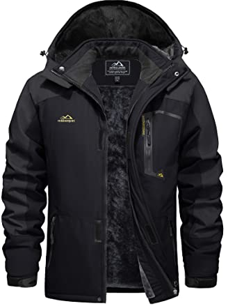 EKLENTSON Herren Winterjacke Skijacke Gefütterte Warme Wanderjacke Schnee Jacke mit Kapuze, (Grau-schwarz, XL)