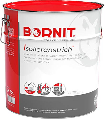 BORNIT Isolieranstrich Bitumen-Anstrich gegen Bodenfeuchtigkeit, 5 Liter Bitumenlösung, Feuchtigkeitsschutz für Beton, Ziegel und Putz